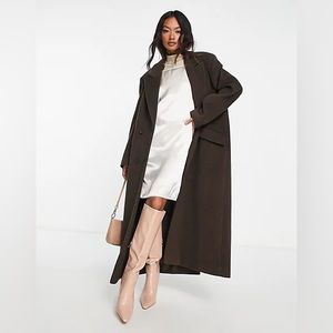 ASOS DESIGN smart dad coat in chocolate